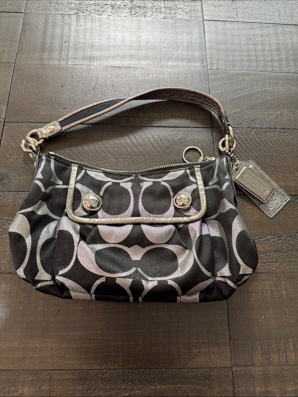 Coach Black and Silver Signature Shoulder Bag
